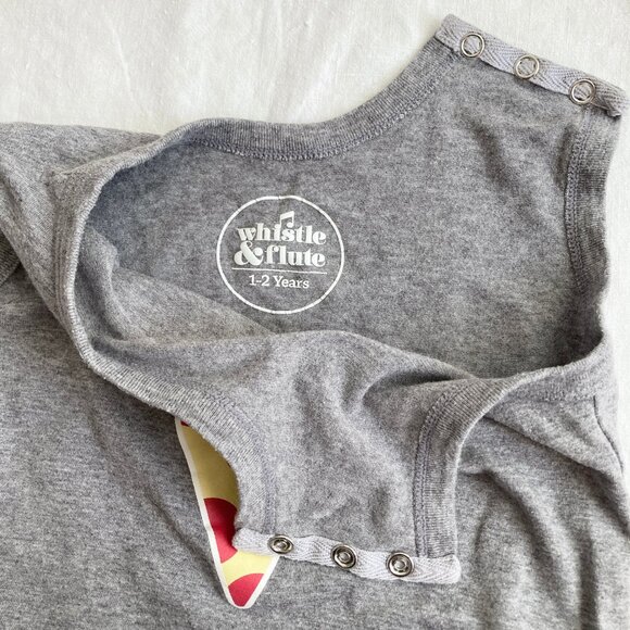 💙2/$25 Whistle & Flute 1-2 Years Baby Toddler Pizza Grey Sleeveless Romper - Picture 2 of 4